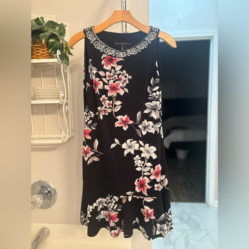 White House Black Market Black Floral Midi Dress